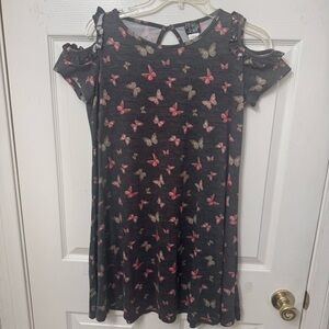Pink Violet Butterfly Print Dress Pink Gray Cold Shoulder A-line Size XL 14/16